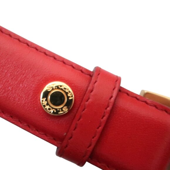 ST JOHN Red Leather logo buckle belt sz S - Picture 4 of 6